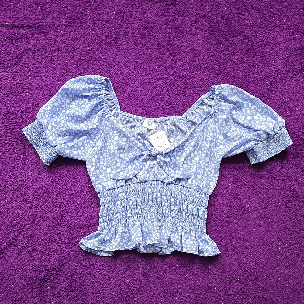Sienna Sky Blue Floral Puff Sleeve Blouse
